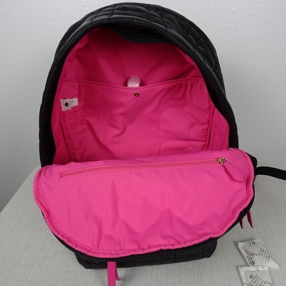Kate Spade NY Softwear Quilted Nylon Medium Backpack Laptop Bag Black Pink NWT main image 6